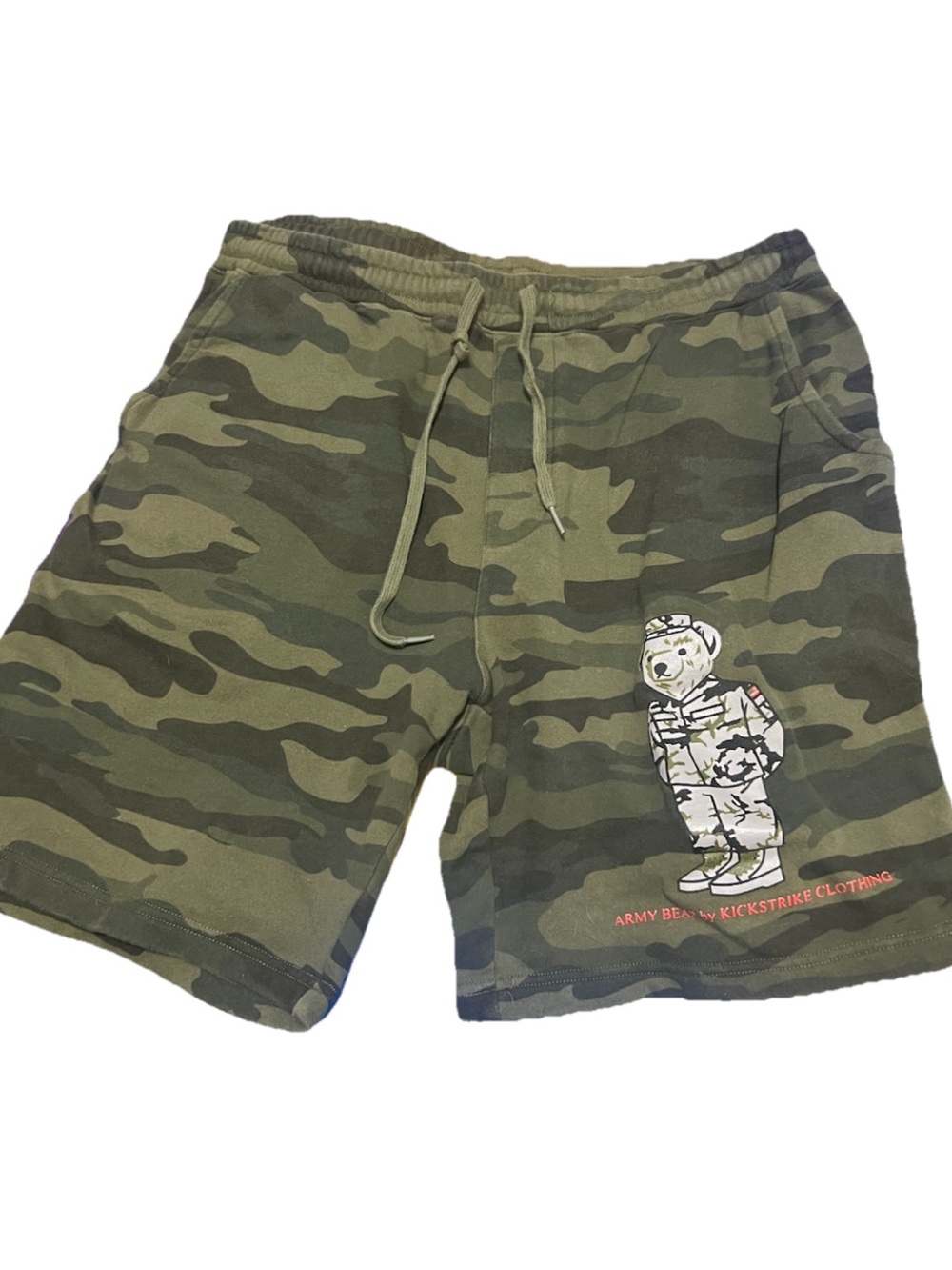 Kickstrike Men's Drawstring Shorts Green Camo Bear XL